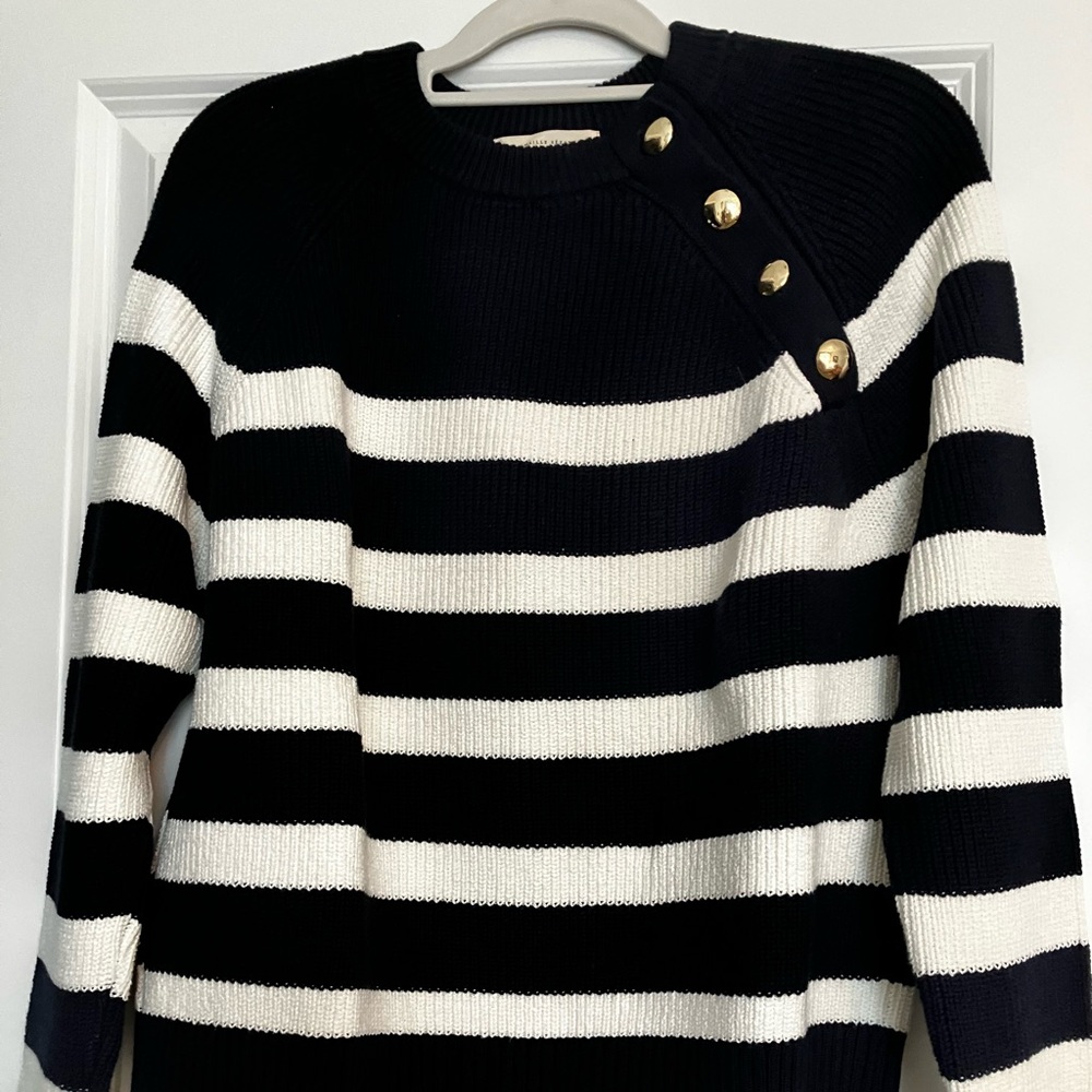 Sezane Gary Pull-Over Cotton Sweater, Navy and Ecru Stripe, Sz. Small, Like New